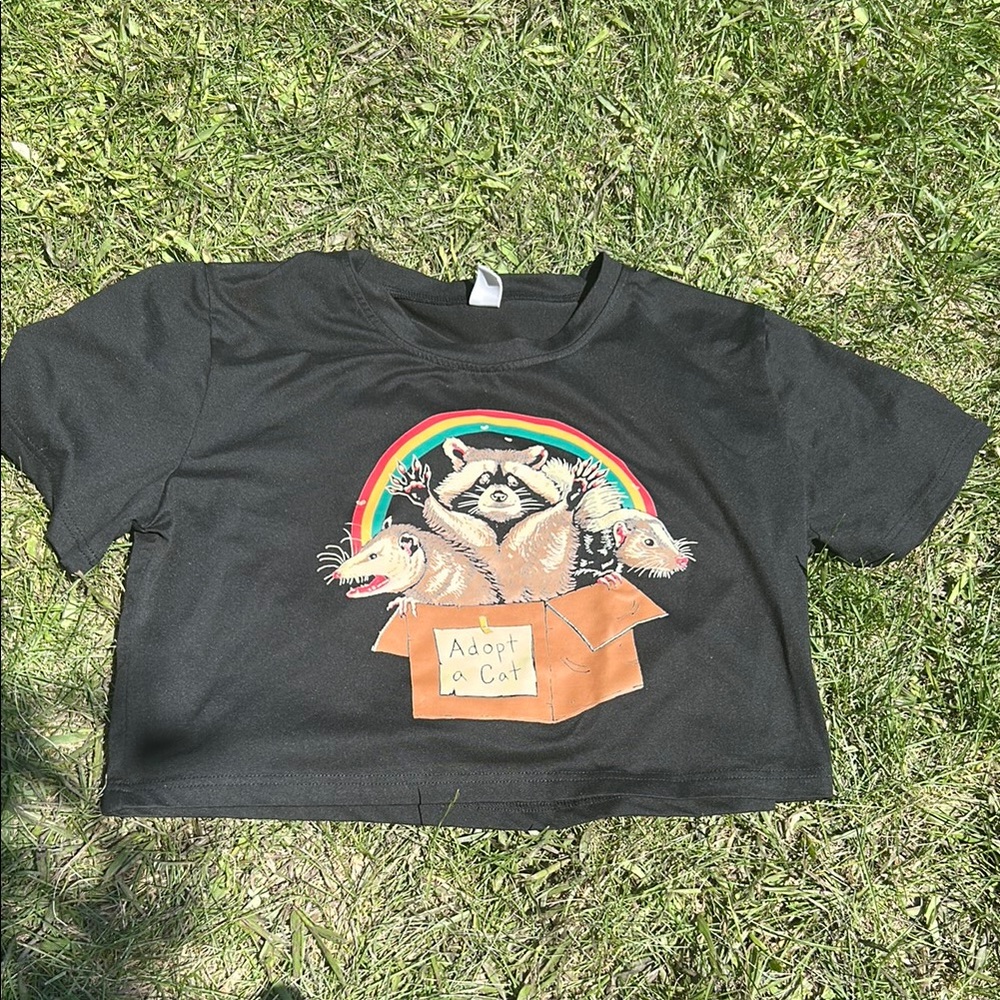ROMWE Black Short Sleeve Graphic Tee crop top belly shirt